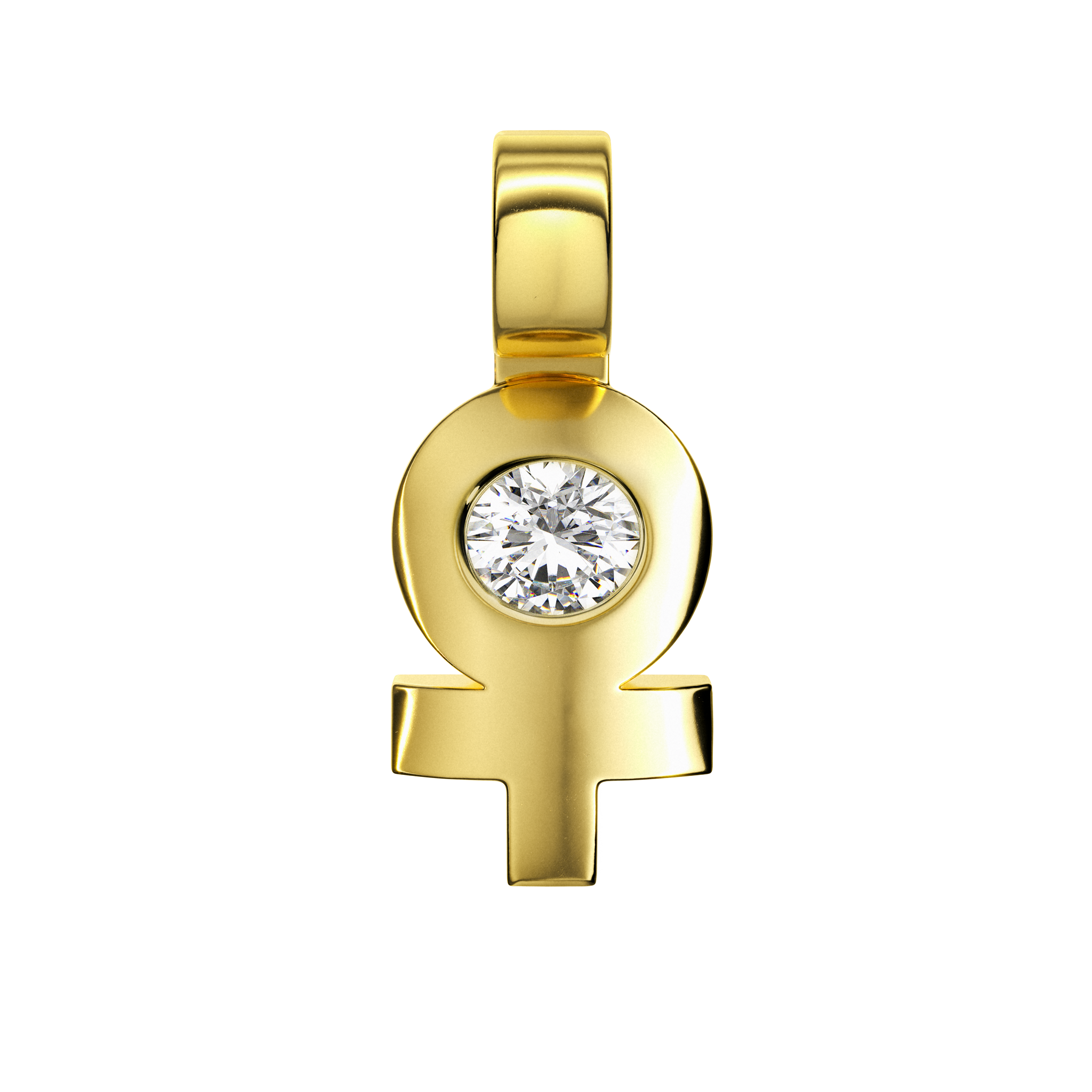 A detail of Signal ♀ Pendant with Stone in Yellow Gold